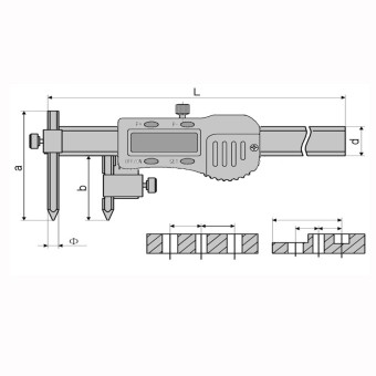 Bohrloch Messschieber für Mittenabstandsmessungen.